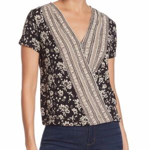 Lucky Brand Black + Tan V-Neck Floral Patterned
